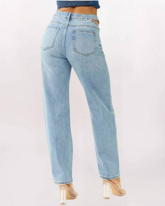 Cutout Waistband Detail Straight Leg Jeans