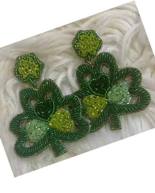 Women's Beaded Cut Out Clover Earrings