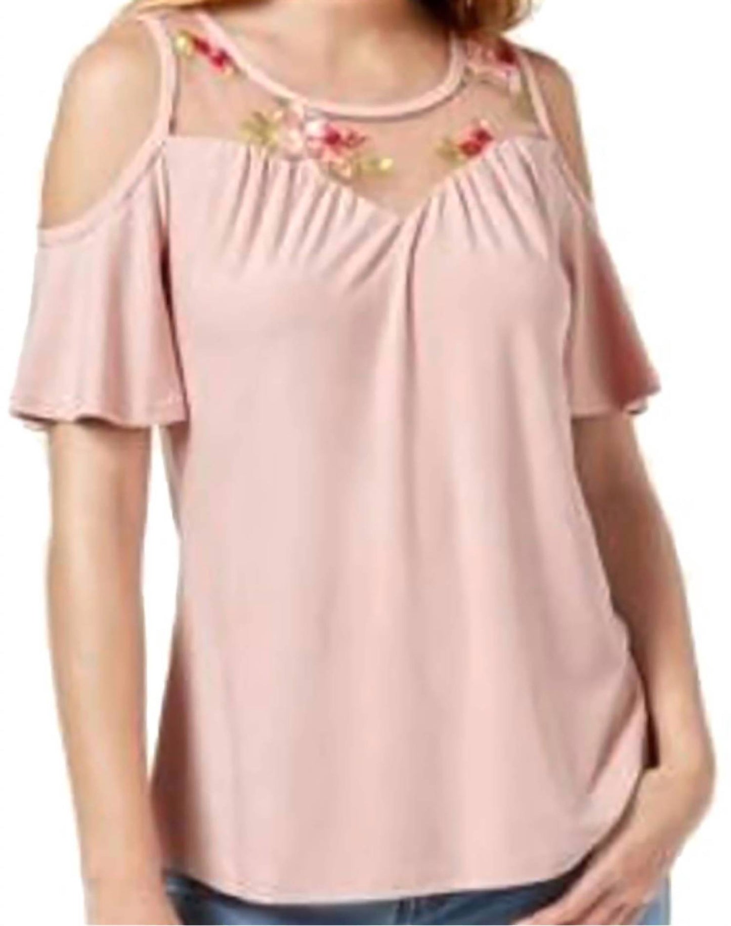 Embroidered Cold Shoulder Blouse