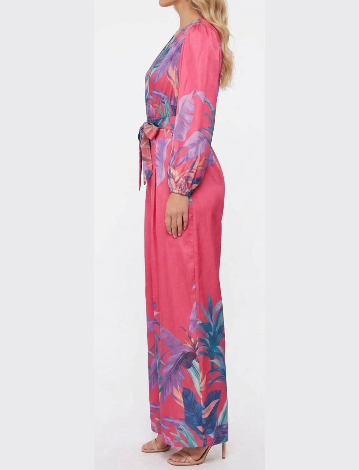 Botanical Long-sleeve Wide-leg Jumpsuit