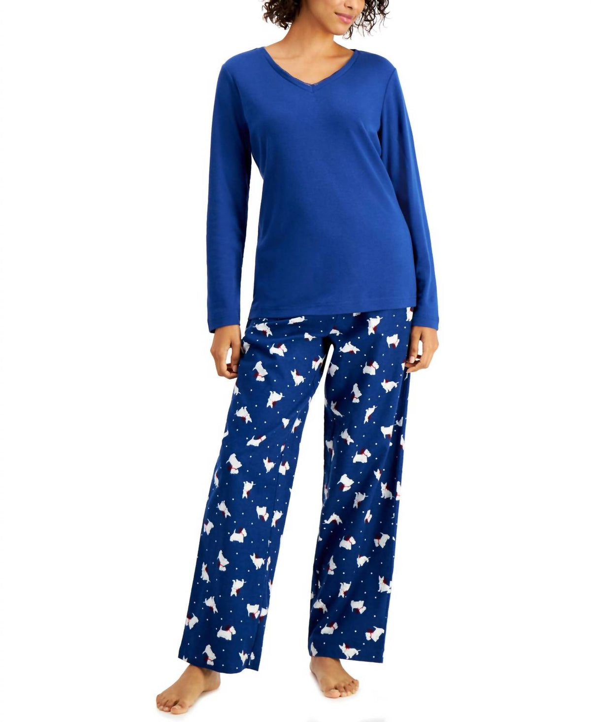 Mix-it Solid Top And Plaid Flannel Pajama Pants Set