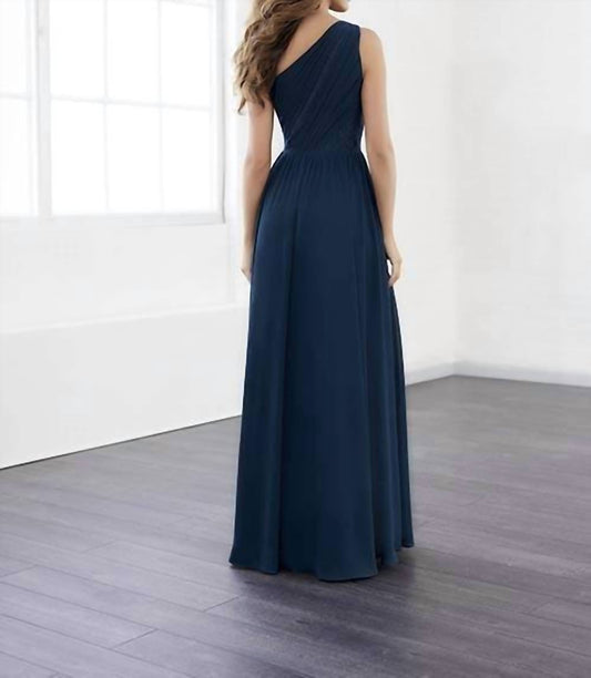 Christina Wu Women's One Shoulder Pleated Bodice Dress in Navy - view 2