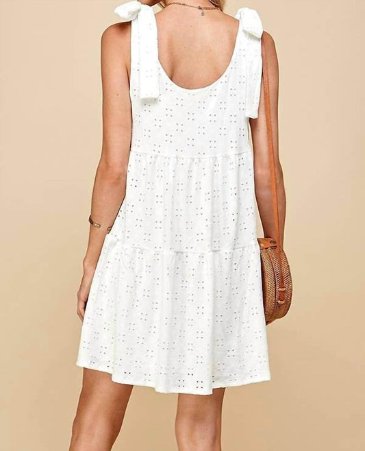 Shopin LA - Ribbon Tie Eyelet Tiered Mini Dress - Rack Hunt