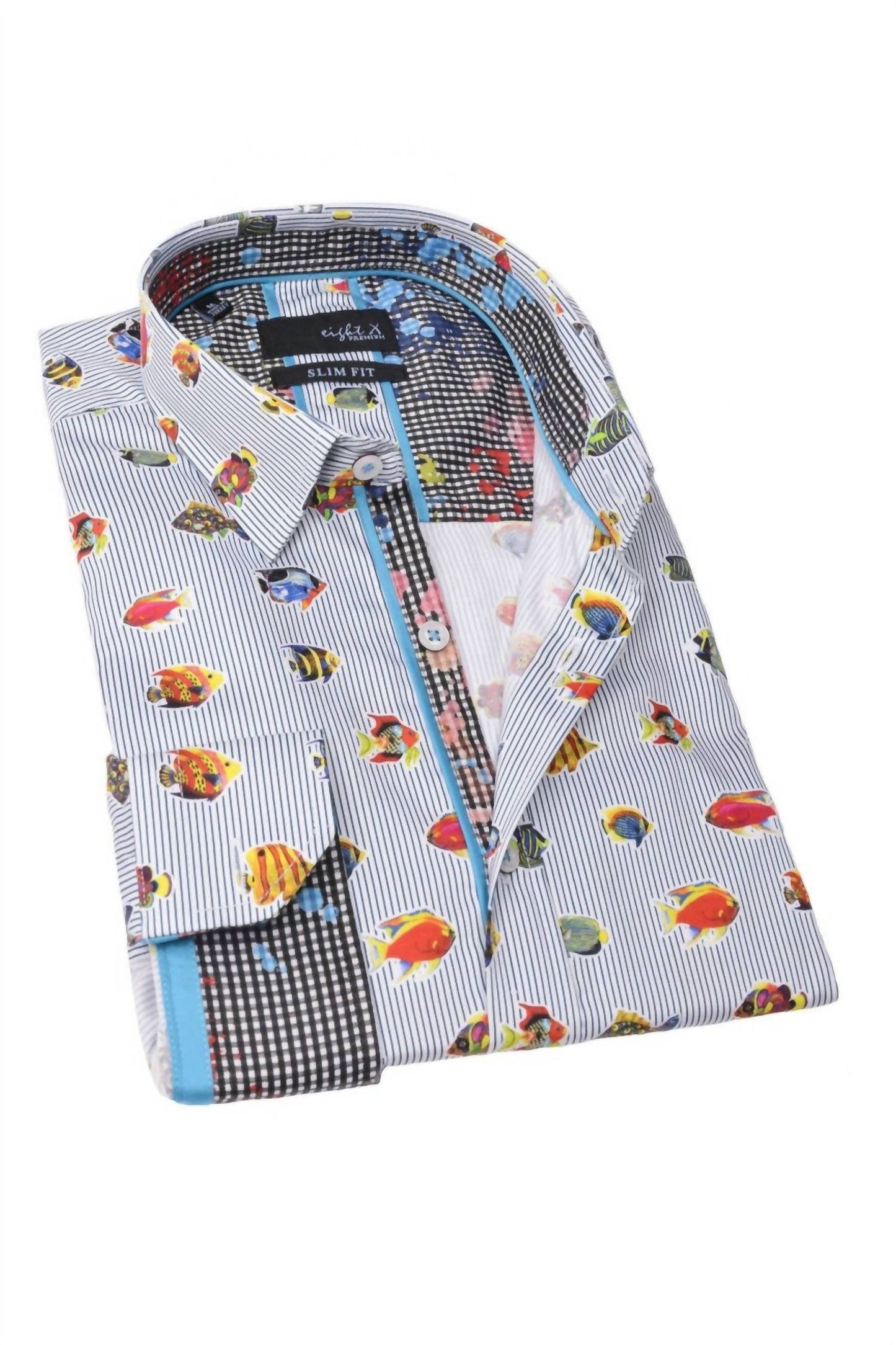 Stripe Button Down Shirt With Tropical Fish