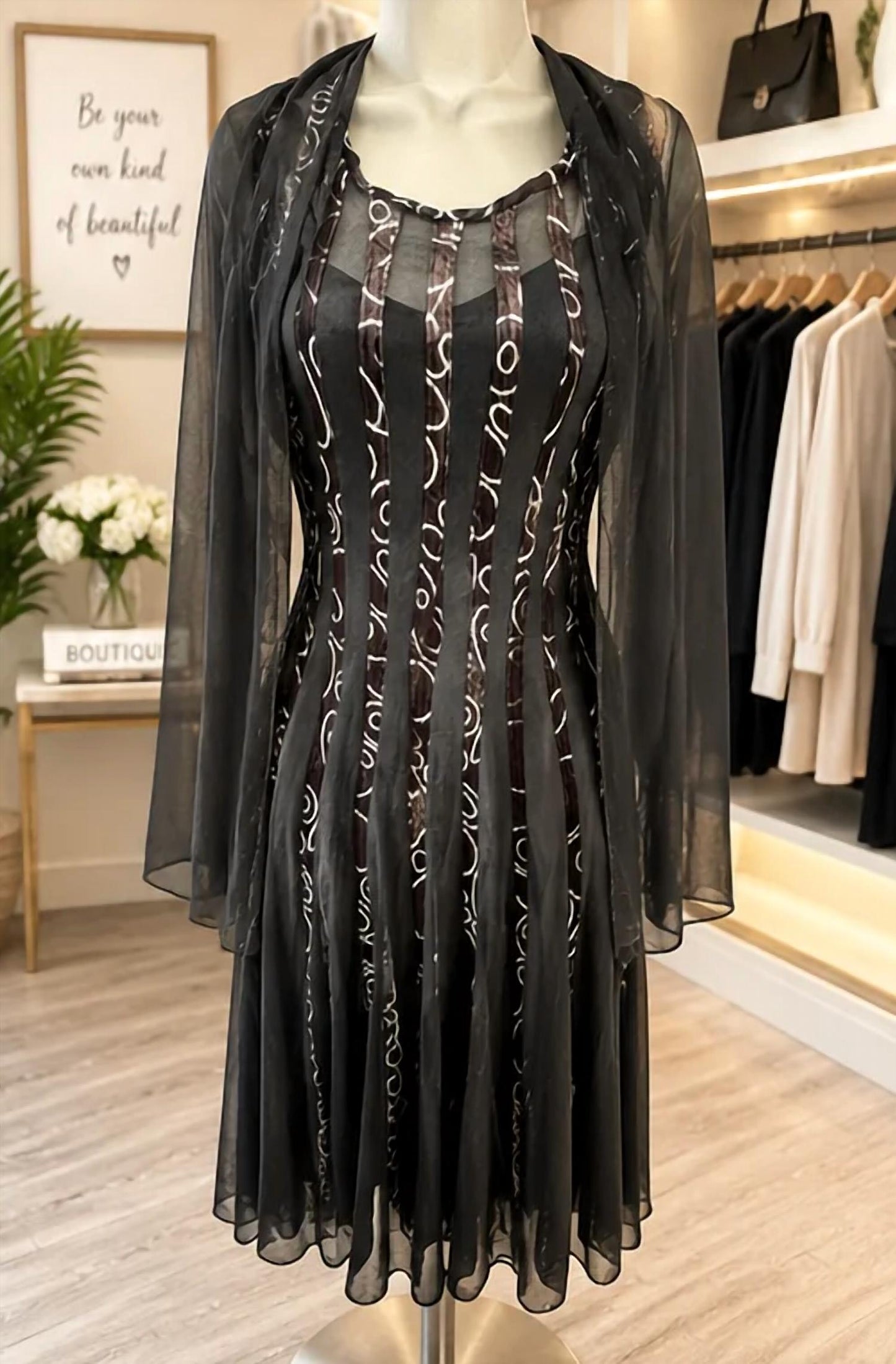 Women's Ribbed Shaw Mesh Dress