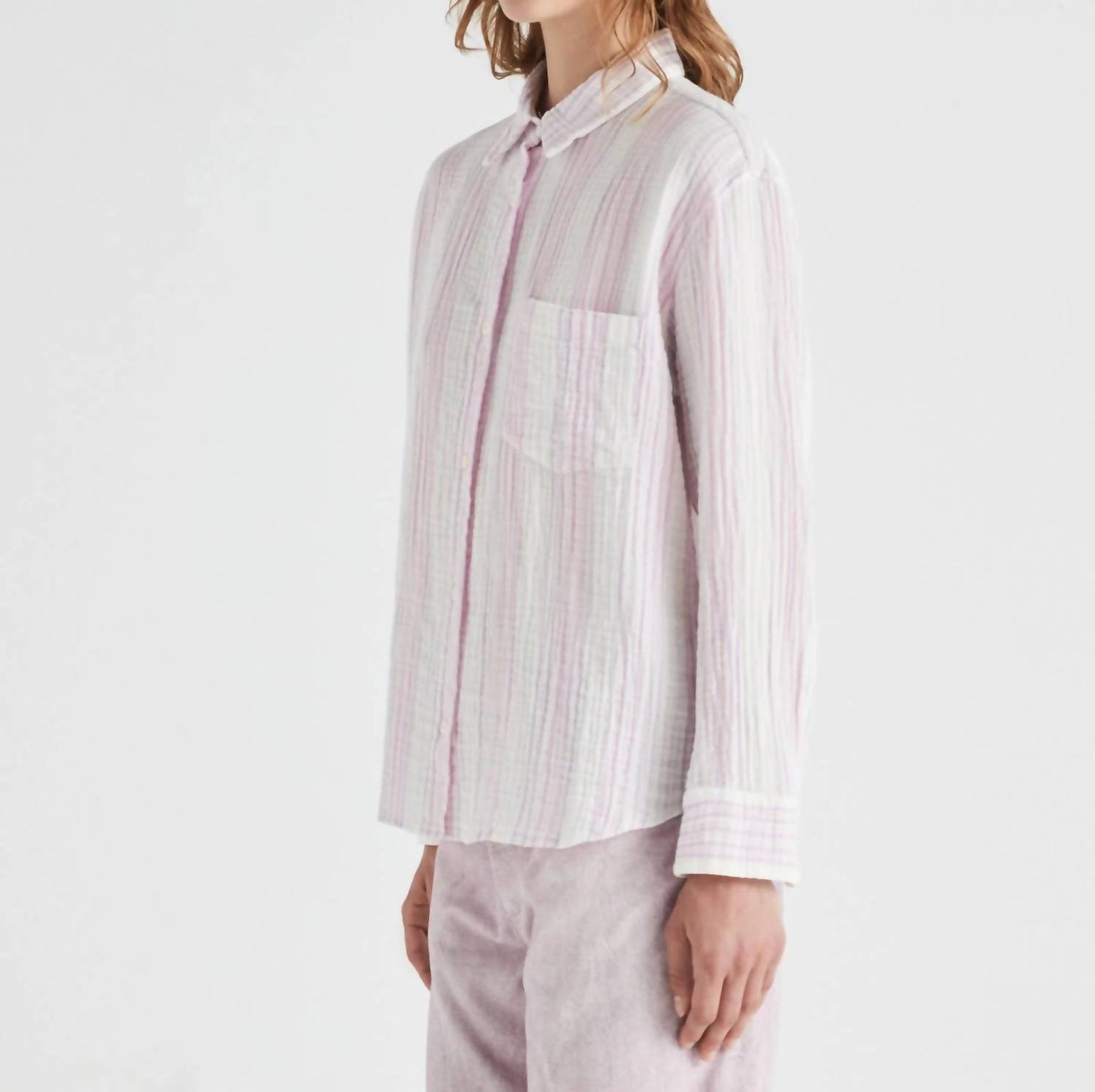 Tonal Striped Cotton Gauze Top