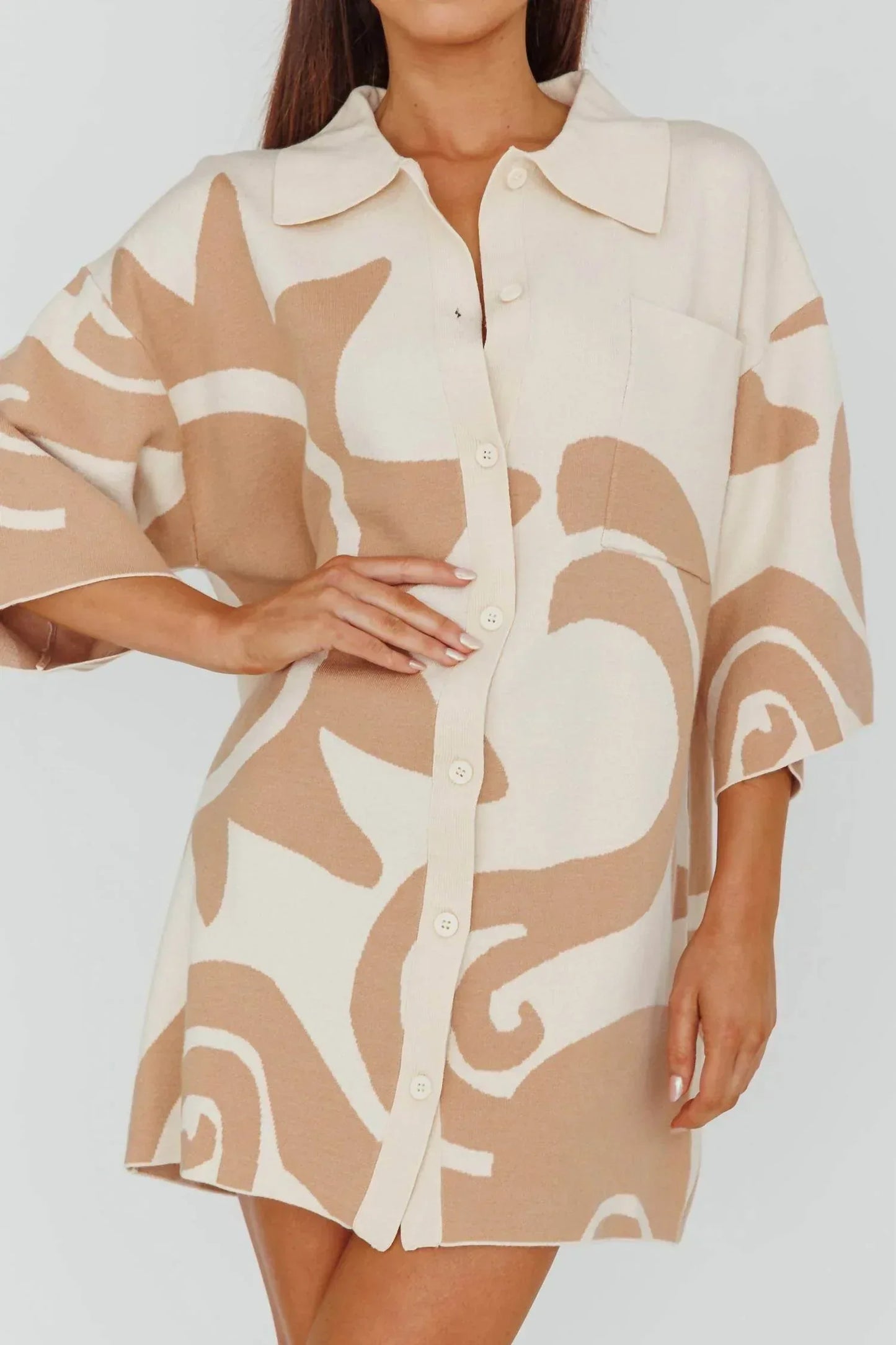 Moda Borboleta - Button Up Knit Shirt Dress - Rack Hunt