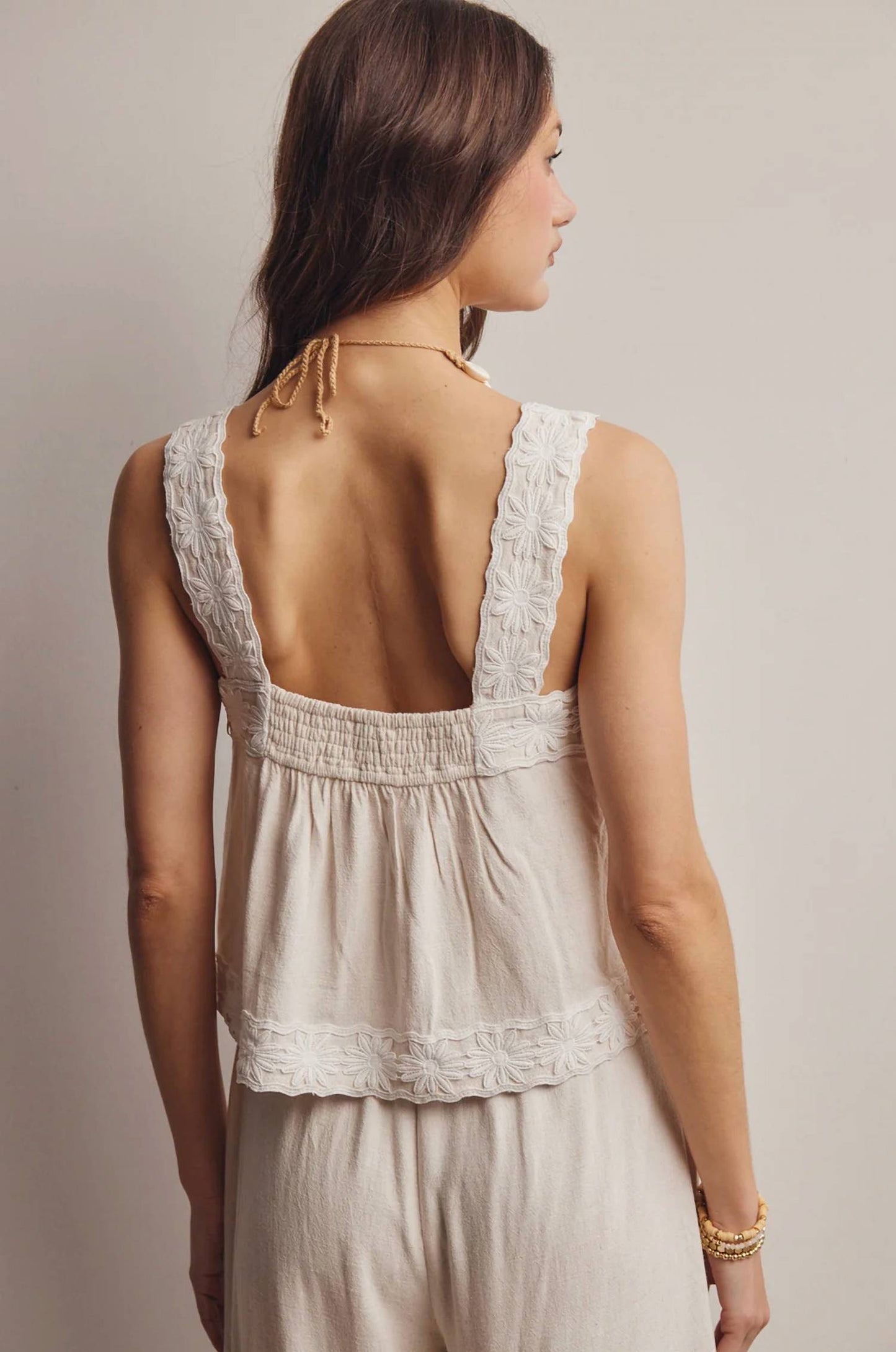 Embroidered Square-neck Tank & Pants Set