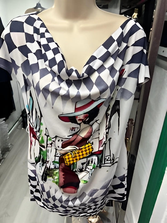 Women's Belted Cowl Neck Tunic Top