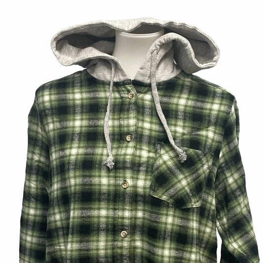 Women's Long Sleeve Plaid Flannel Cotton Blend Hoodie