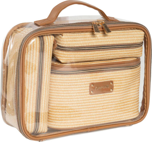 Women's Straw Texture 4 Piece Clear Cosmetic Bag Set