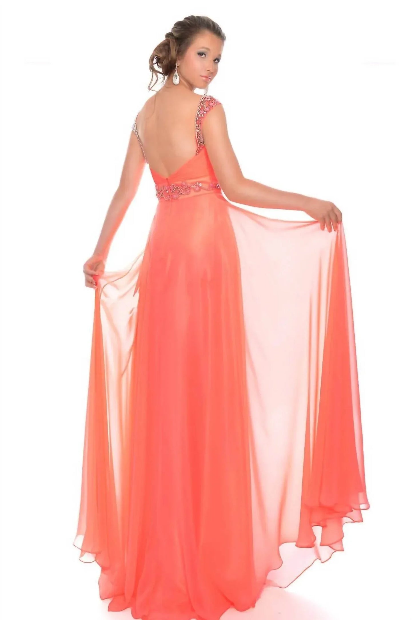 Precious Formals - Hand Beaded Chiffon Illusion Prom Dress - Rack Hunt