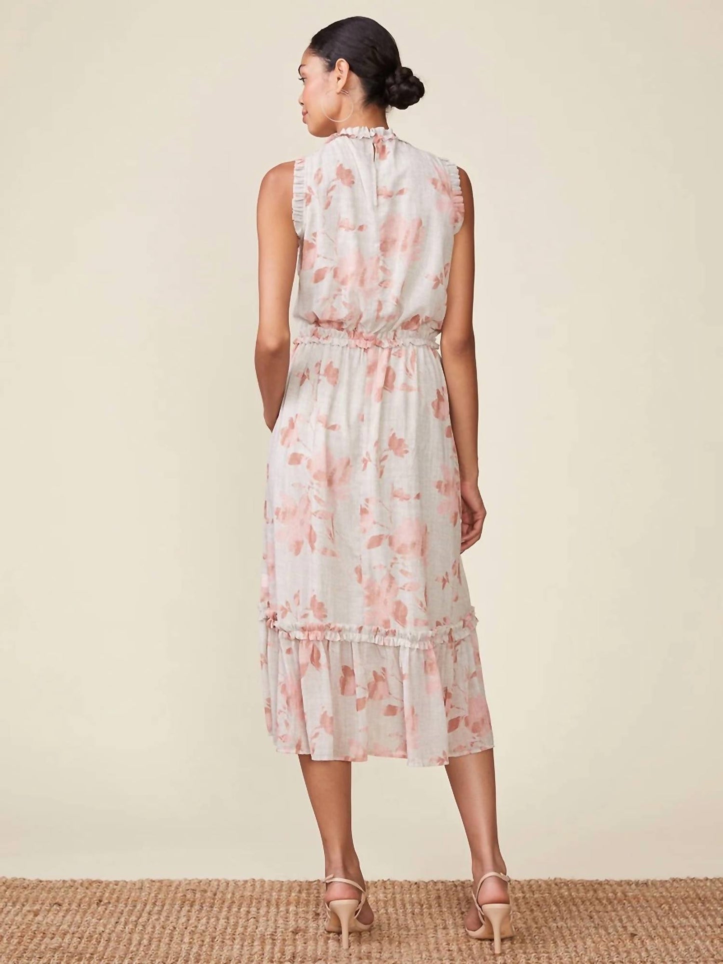 Printed Sleeveless Ruffle Neck Dress