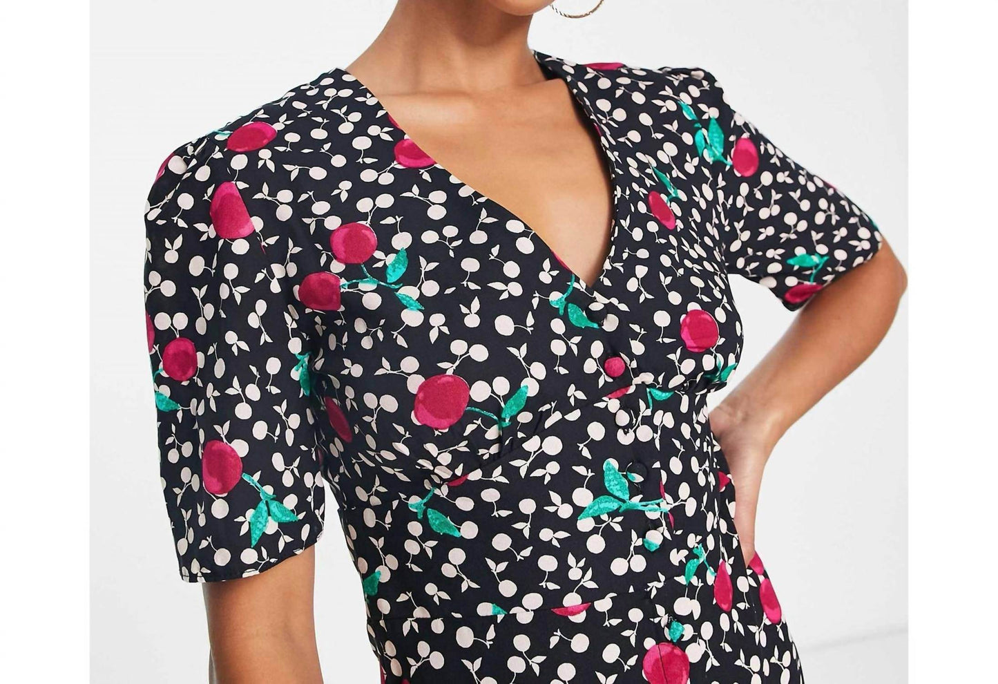 Nobody's Child - Cherry Short Sleeve Button Front Mini Dress - Rack Hunt -