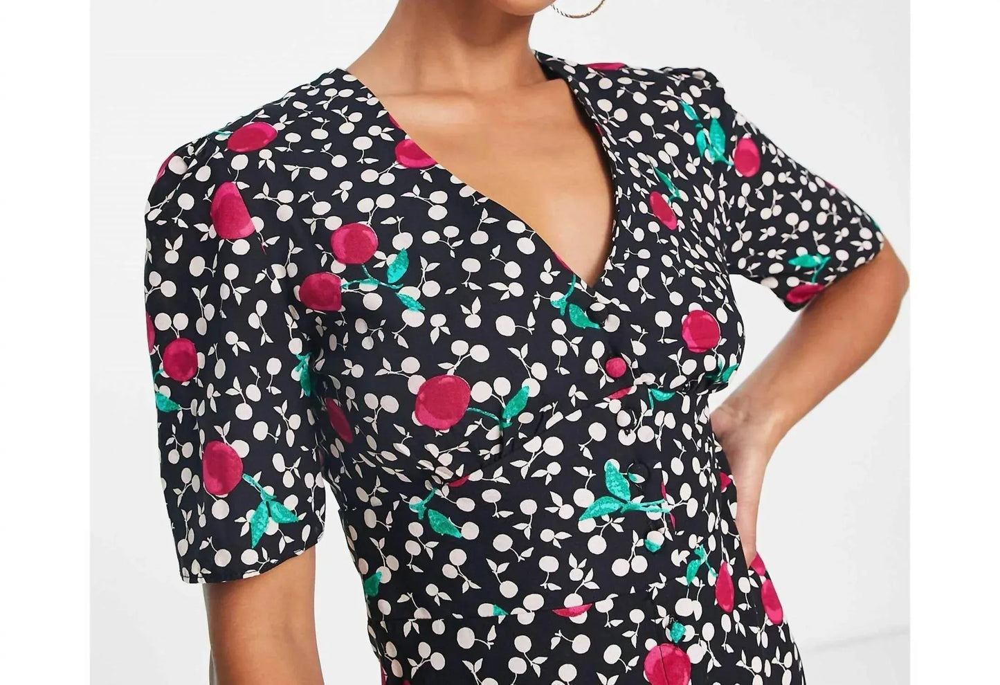 Nobody's Child - Cherry Short Sleeve Button Front Mini Dress - Rack Hunt