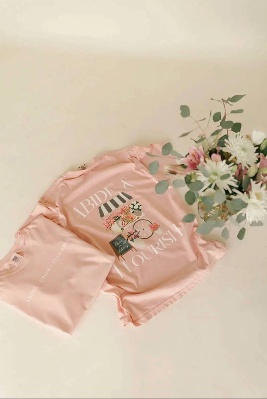 Abide And Flourish Floral Cart Graphic Tee