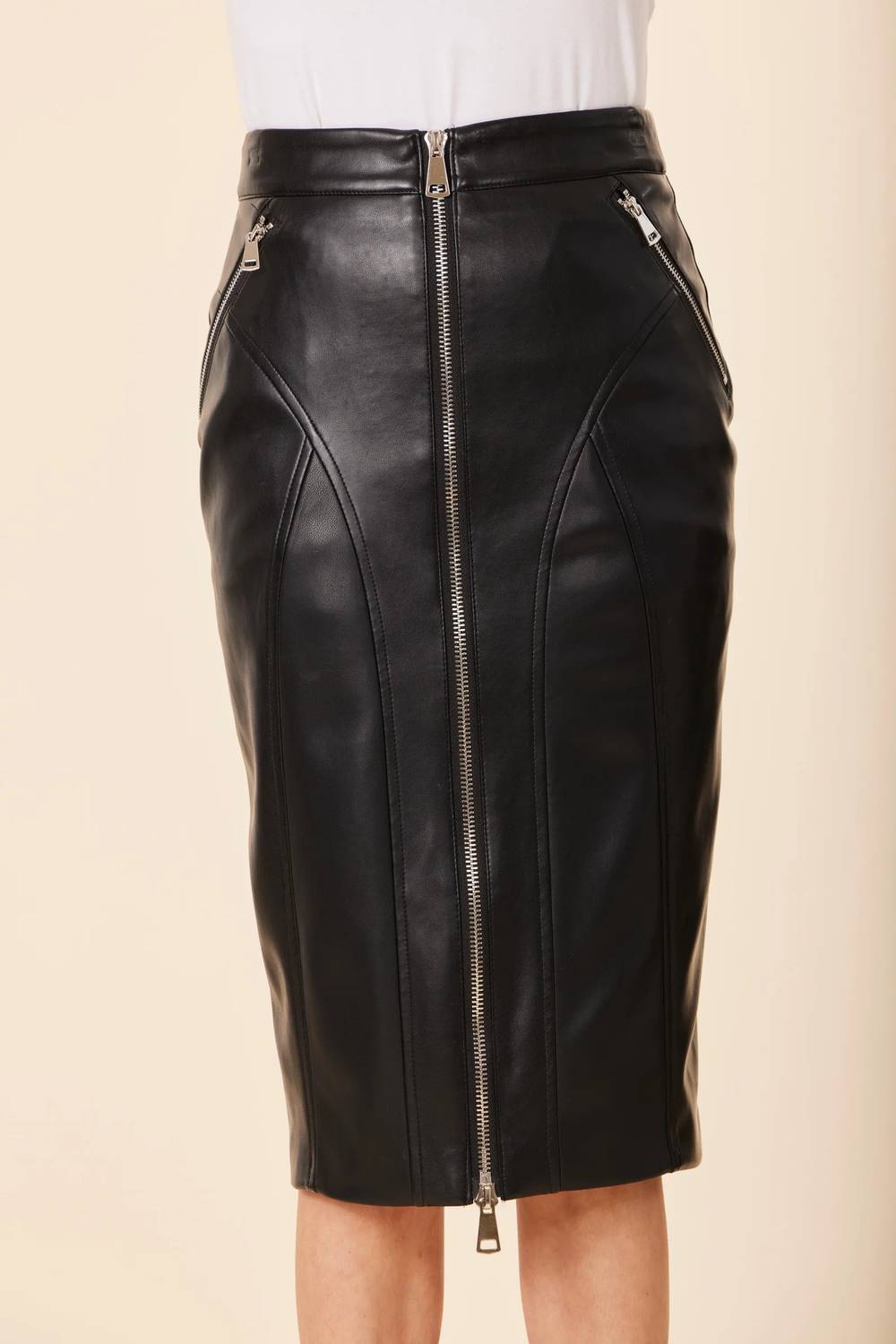 Faux Leather Long Zip Skirt