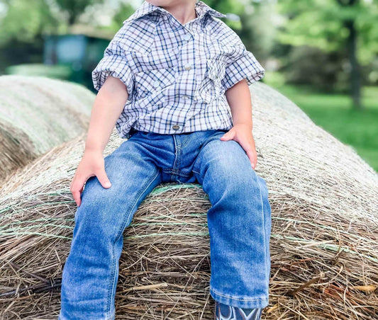 American Farm Company - Boys Youth Plaid Pattern Metal Snap Shirt - Rack Hunt