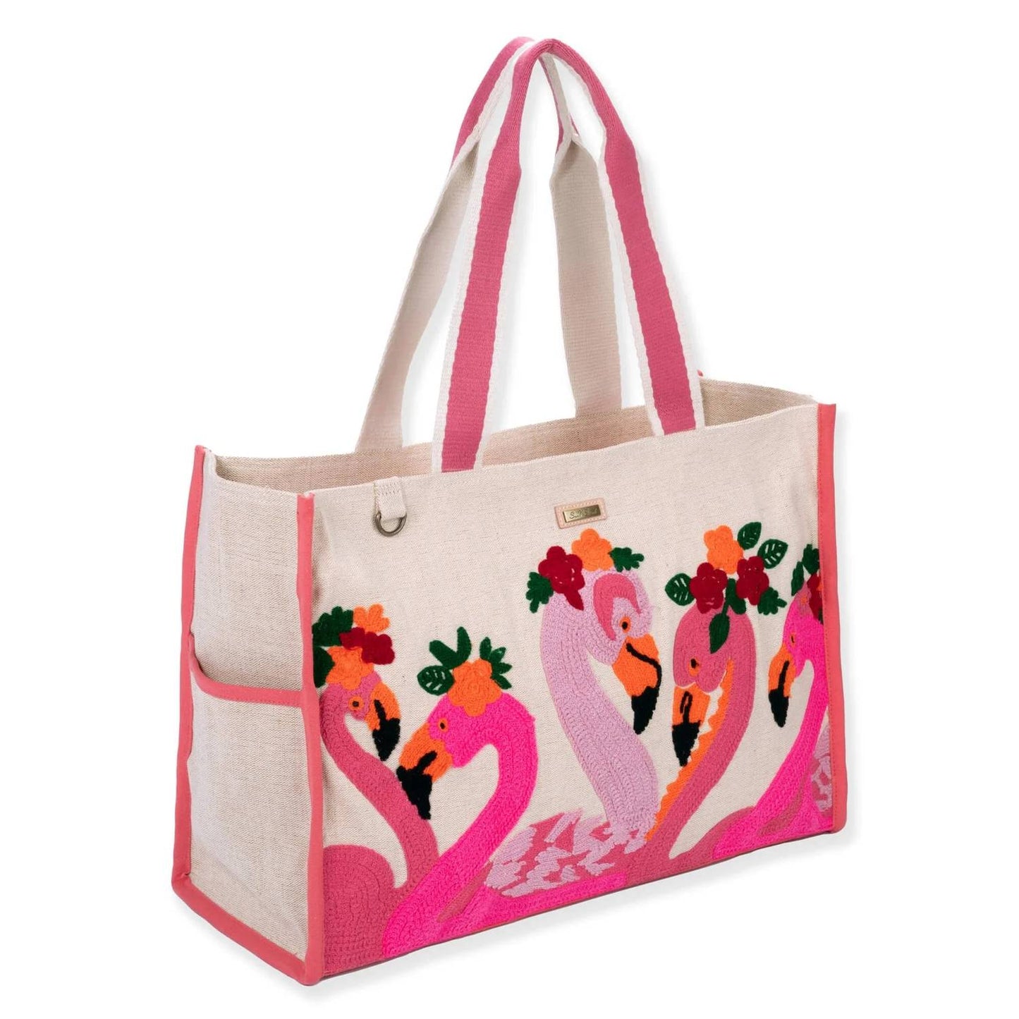Women's Floral Flamingos Shoulder Tote Bag