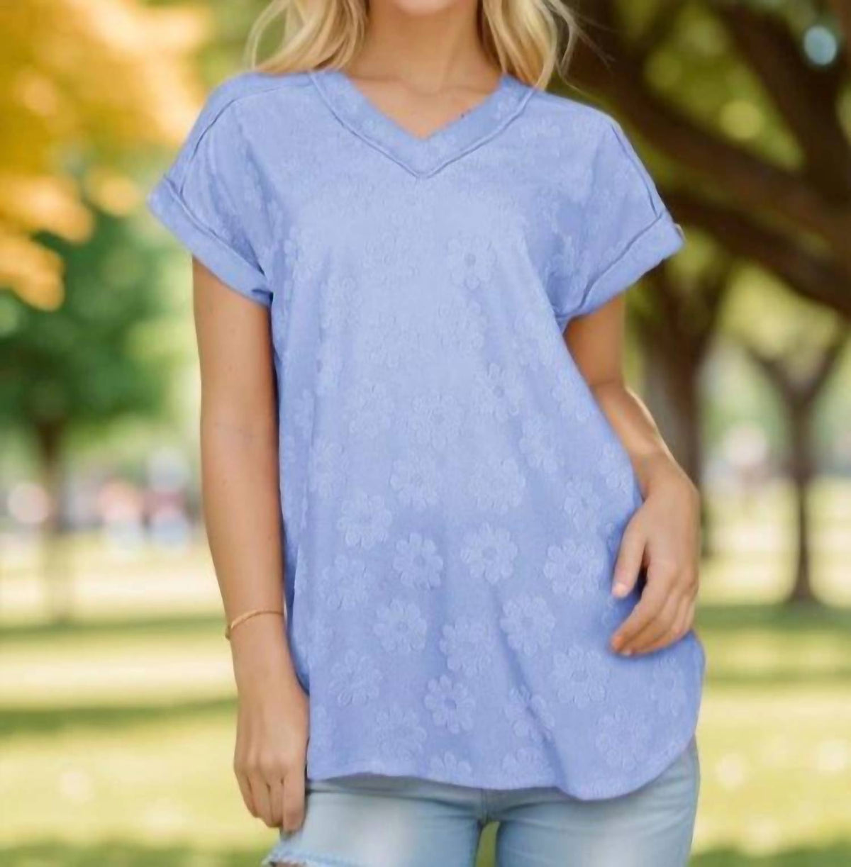 Women's V Neck Reversed Stitching Top