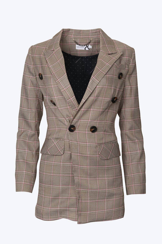 belle & bloom - DOUBLE-BREASTED PRINCE OF WALES CHECKED WOVEN BLAZER - Rack Hunt