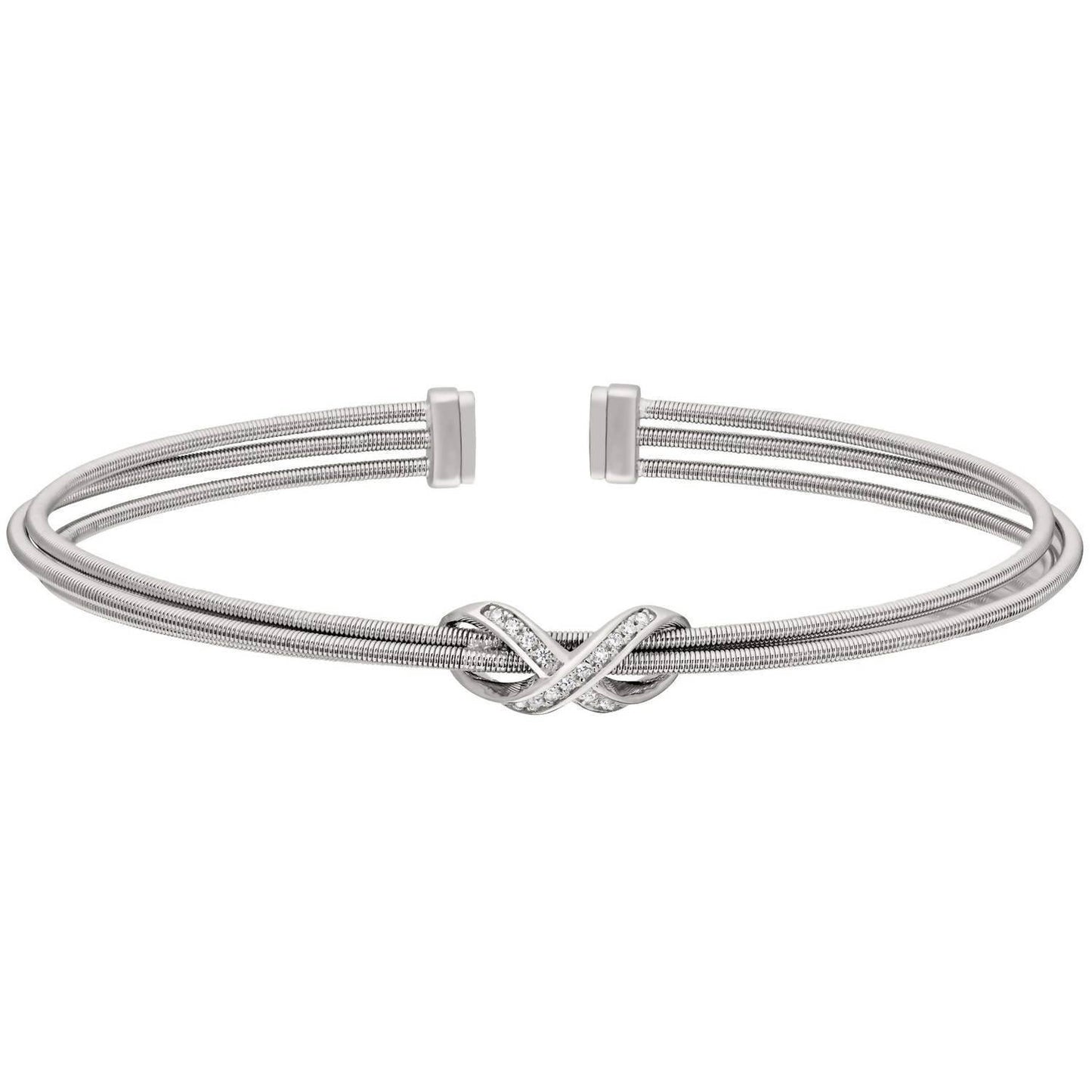 Bella Cavo - Rhodium Three Cable Cuff Bracelet with Rhodium Simulated Diamond Infinity - Rack Hunt