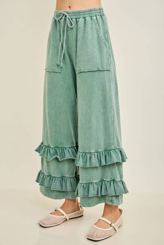 Mineral Washed Double Ruffle Boho Princess Pants