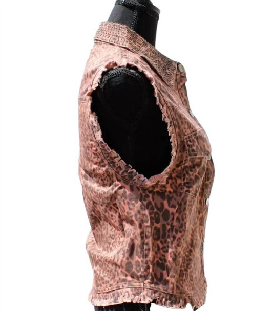 English Rose - Women's Animal Print Distressed Vest - Rack Hunt -
