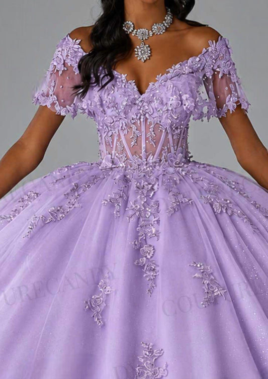 Short Sleeve Embroidered Ballgown