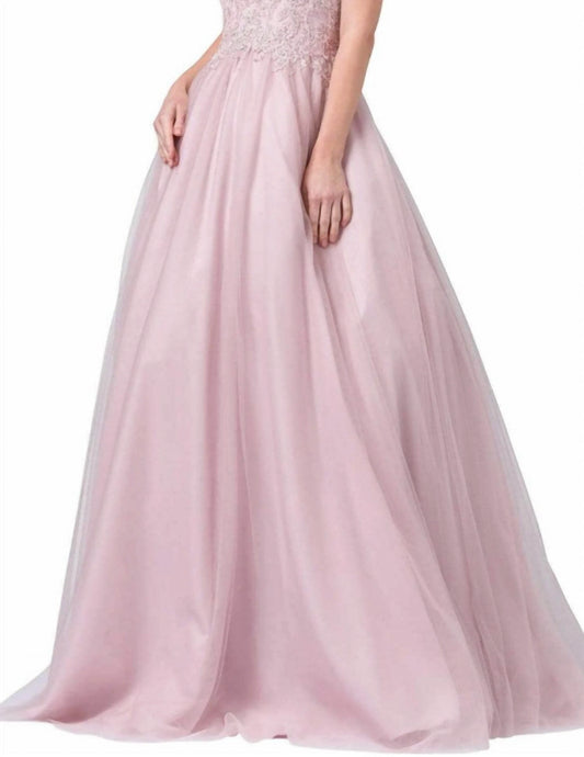 Appliqued V-neck Ballgown