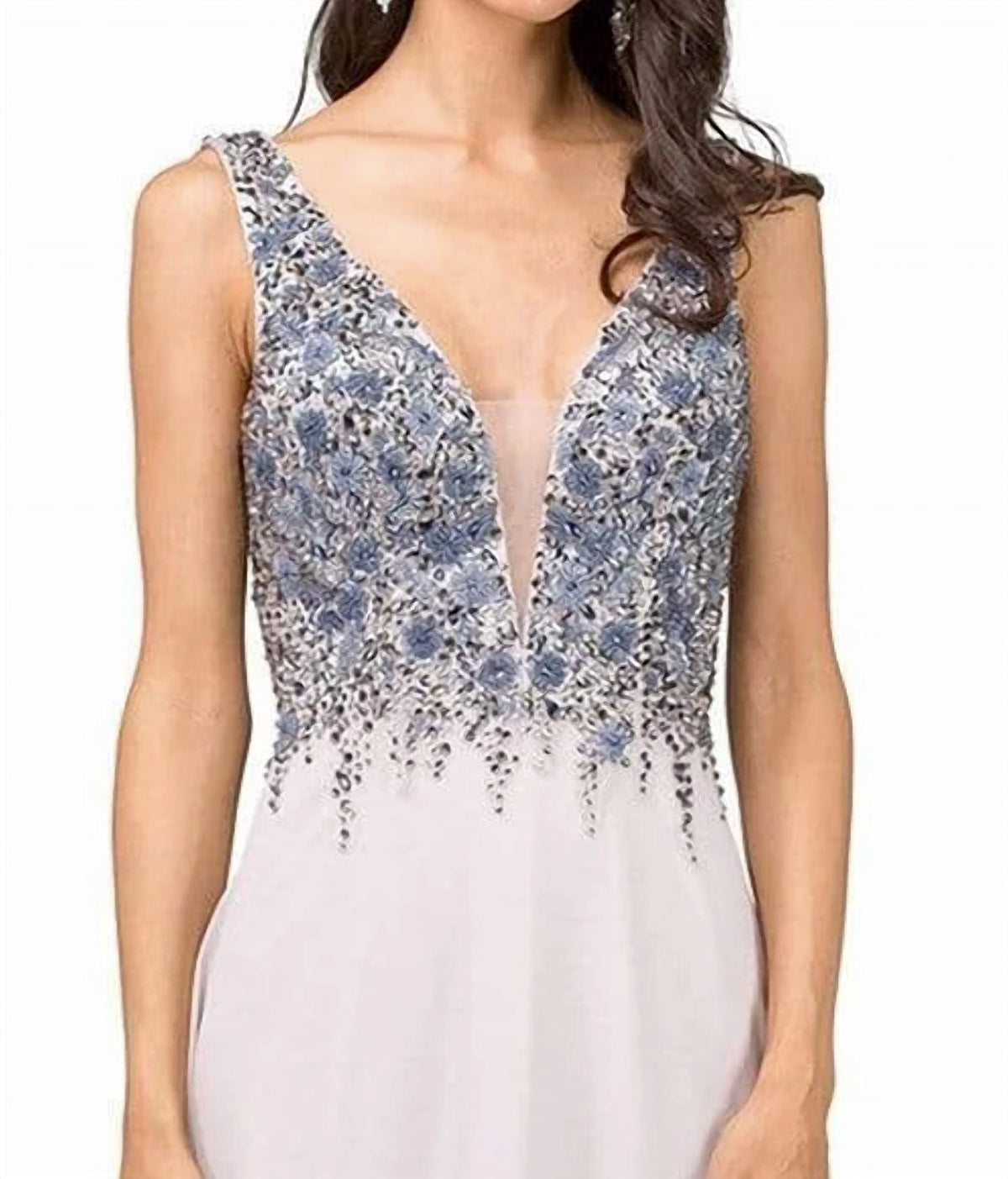 Floral Beaded Bodice A-line Maxi Dress