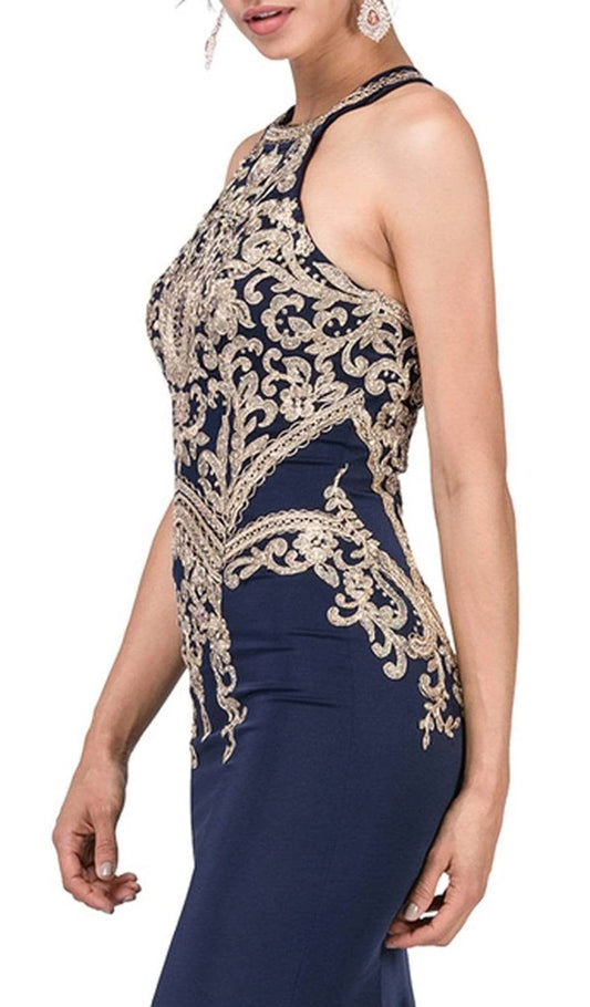 Halter Embroidered Prom Maxi Dress
