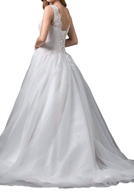 Sleeveless Embroidered Bodice Long Ballgown