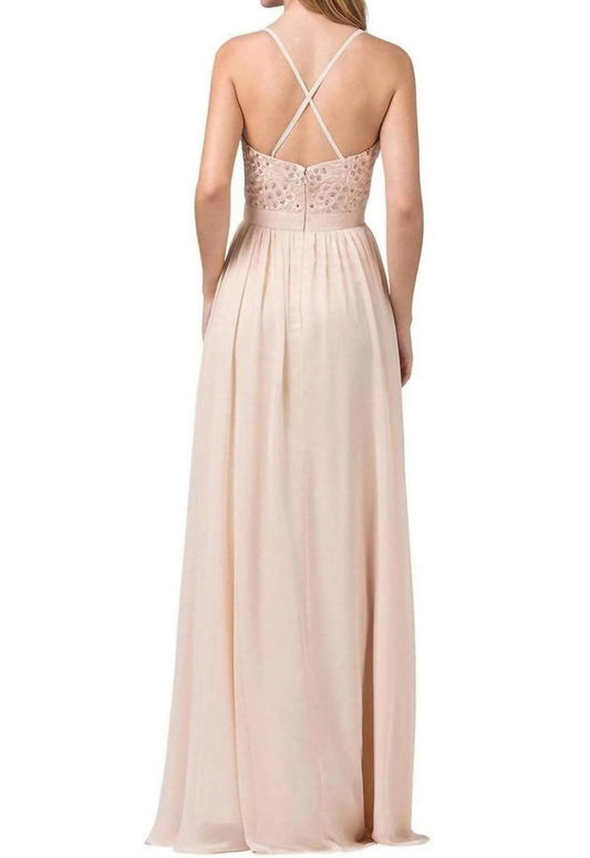 Spaghetti Strap Embroidered A-line Maxi Dress