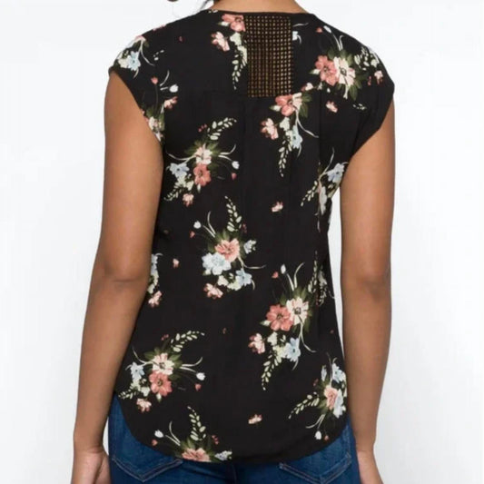 Estefany Lace Detail Split Neck Blouse
