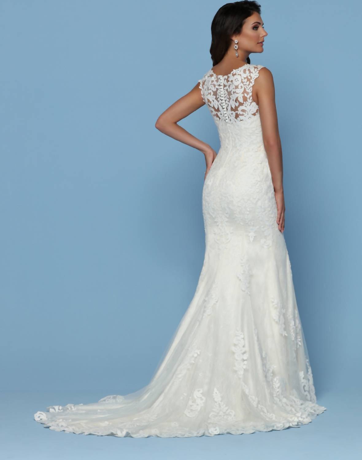 Lace Appliqued Sheer Straps Bridal Gown