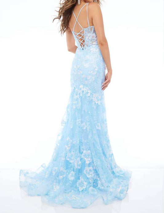 Applique Mermaid Dress With Lace-up Back