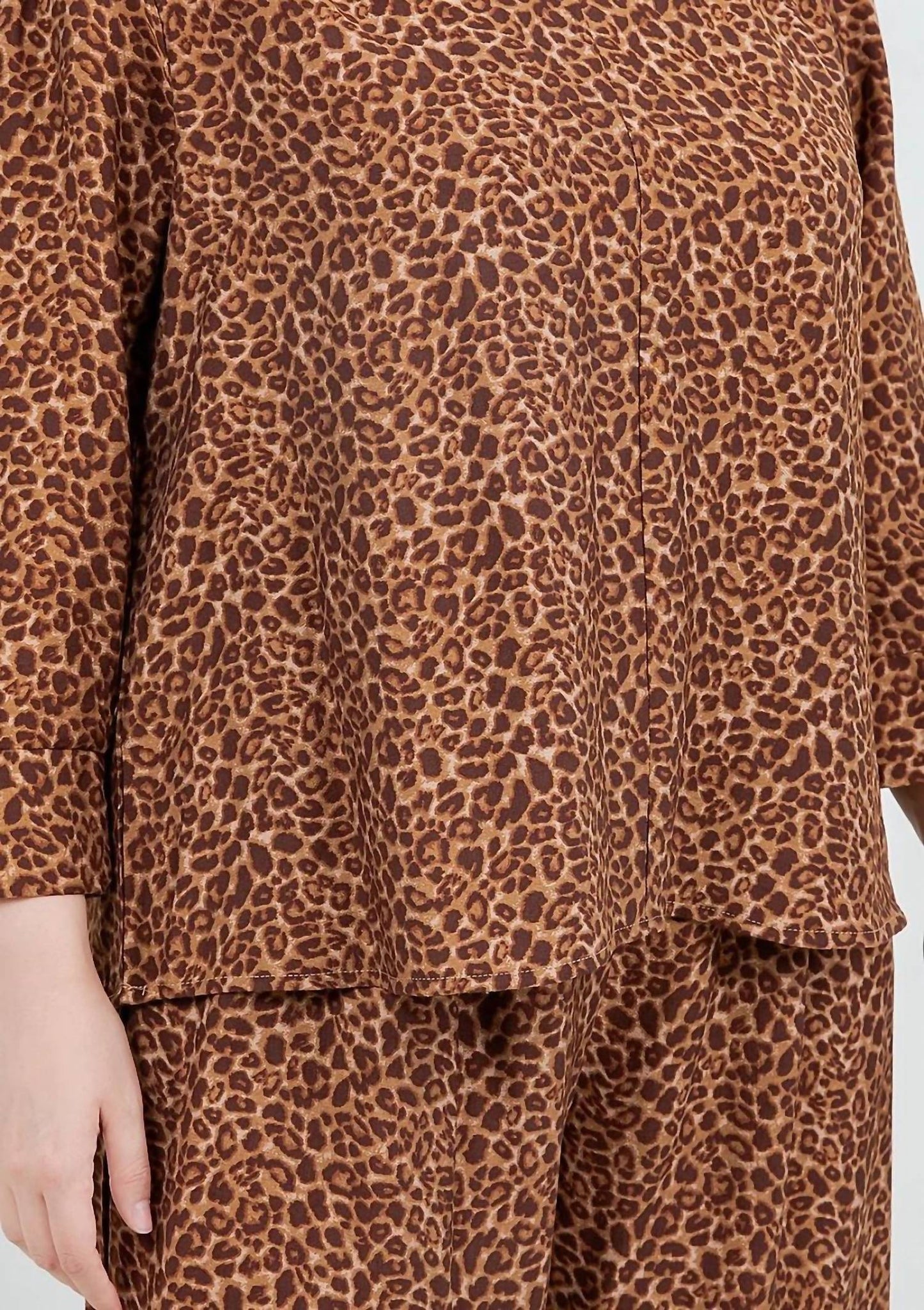 Band Collar Blouse With Smocked Sleeve - Plus