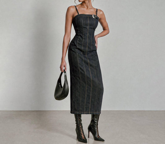 Denim Buckle Midi Dress