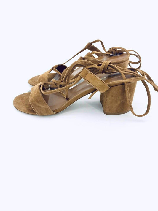 Visconti & du Réau - Women's Suede leather Ankle Wrap Block Heel Sandals - Rack Hunt -