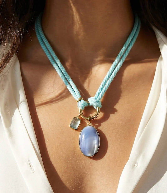 Women's Pearl And Gemstone Cord Necklace
