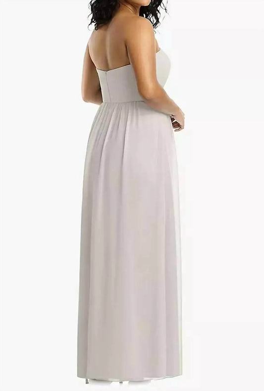 Dessy - Strapless Draped Bodice Maxi Dress With Front Slits - Rack Hunt