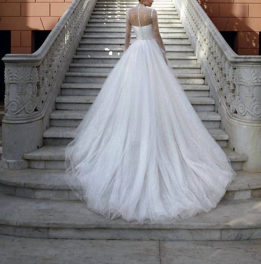 Strapless Glitter Tulle Wedding Maxi Dress