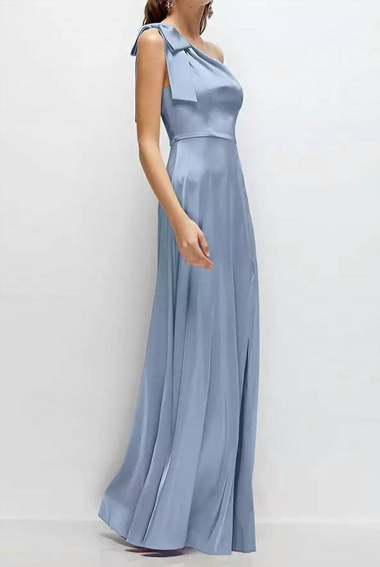 Bow One-Shoulder Fluid Satin Maxi Dress