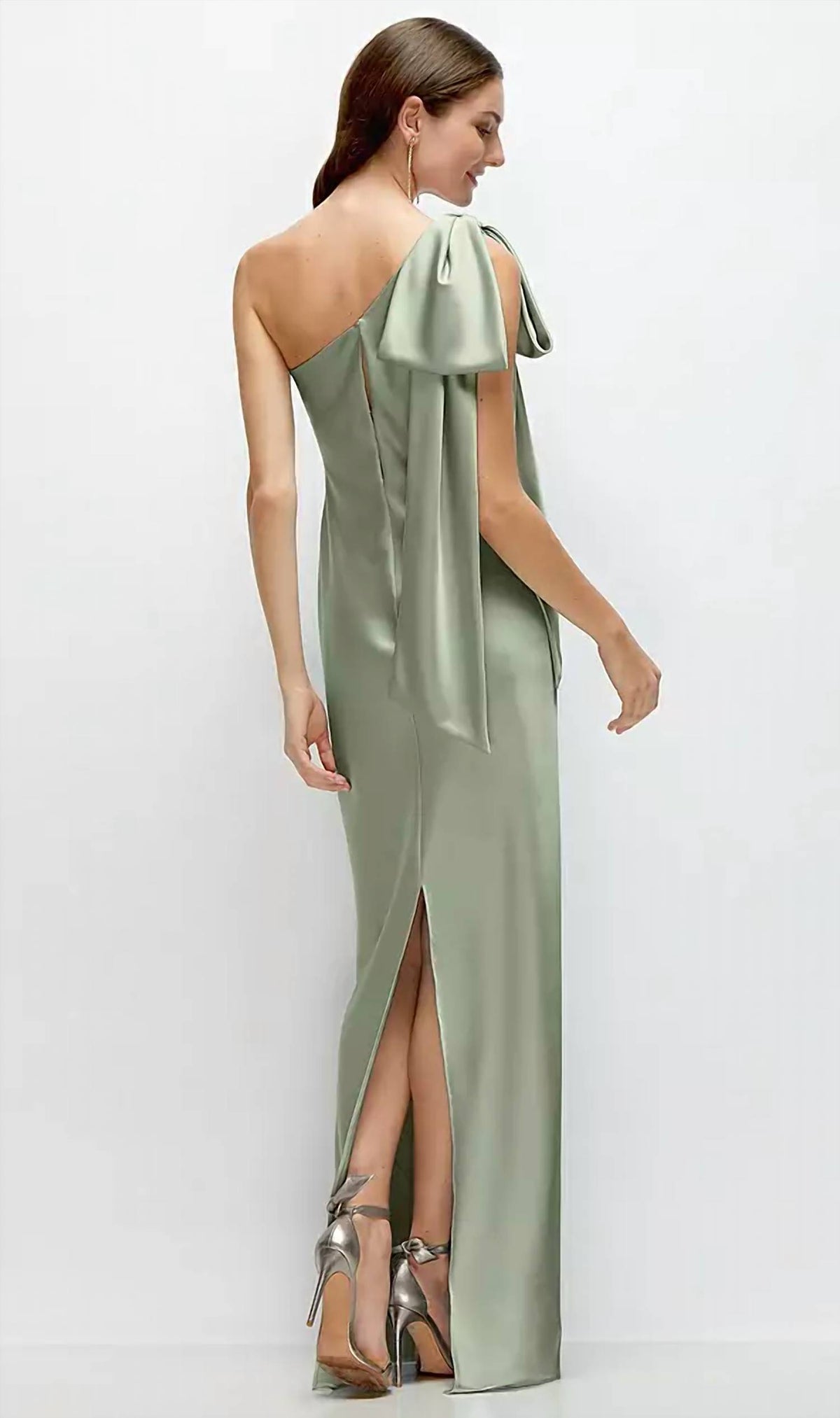 One-Shoulder Bias-Cut Satin Maxi Dress