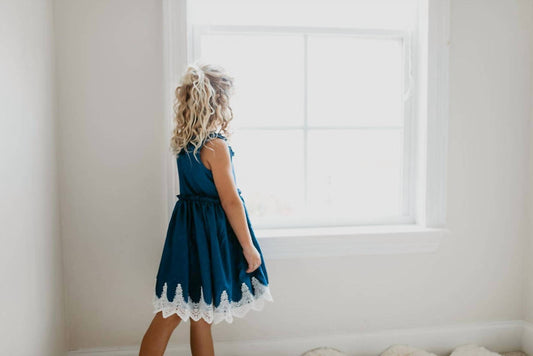 Girls Denim Lace Trim Dress