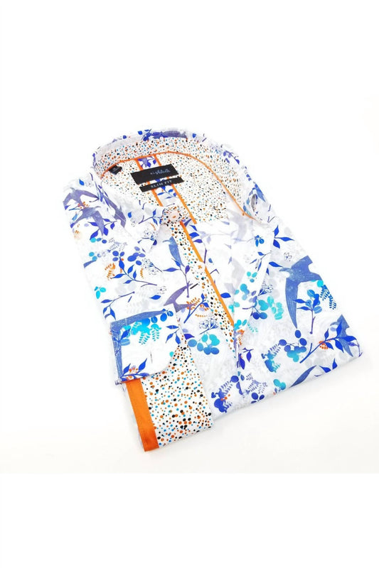 Button Down Flying Bird Shirt With Dot Trim