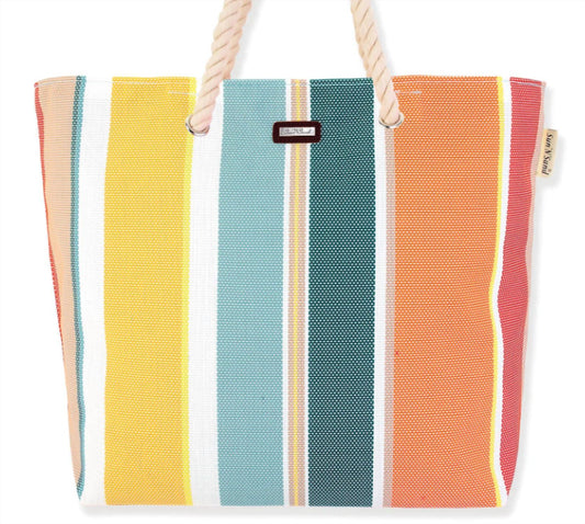 Women's Striped Poly Shoulder Tote Bag