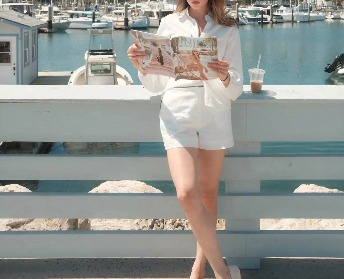 Dipped Shop Women's Color Block Button Down Two-Piece Blouse & Shorts in White - view 3