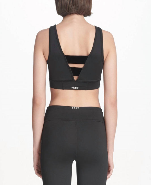 DKNY Womens Activewear Sport Velvet Trimmed V Back Medium Support Sports Bra
